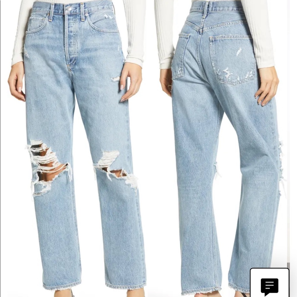 AGOLDE ripped 90s loose fit frill hem jeans size 26